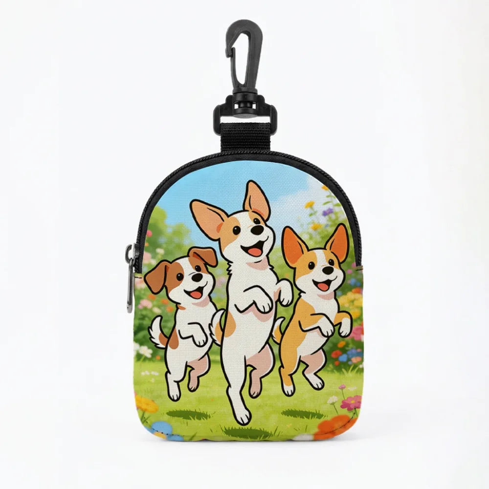 Dog Training Snack Bag with Hook Buckle (Cartoon Print, Waterproof)