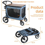 Multifunctional Foldable Camping Cart Large Pet Stroller Trolley with Wooden Table Top Heavy Cart for Outdoor Travel Dog Carrier