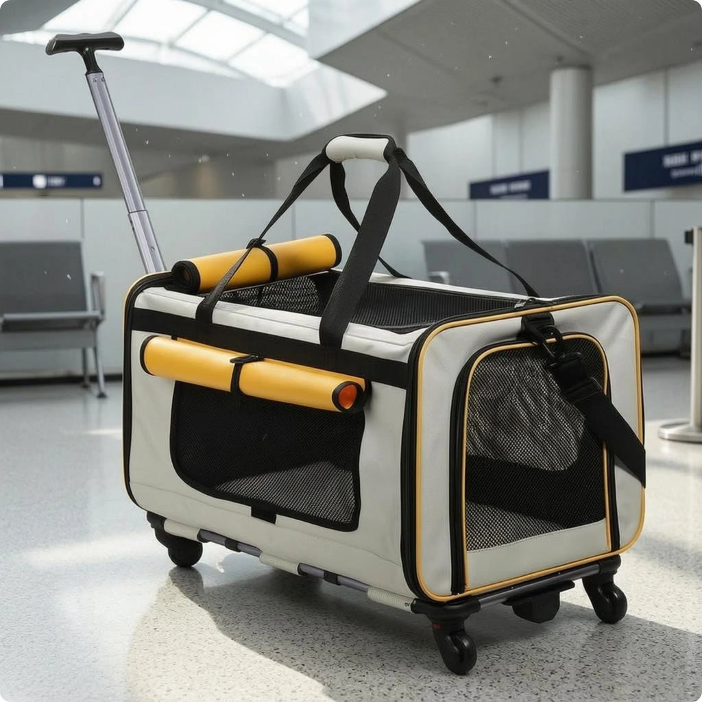 Collapsible Pet Trolley Carrier Telescoping Pull Rod Soft-Sided Pet Trolley Top Carry Handles Breathable