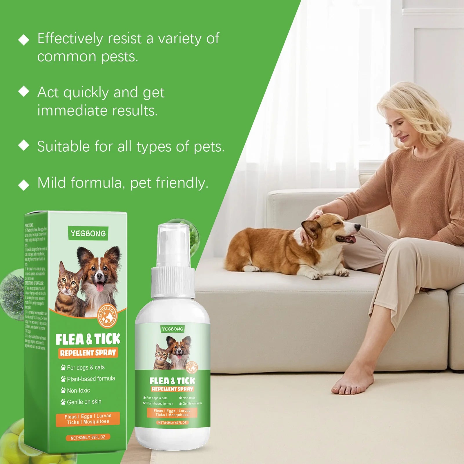 Pet Flea Tick Repellent Spray Effectively Reducing Fleas and Ticks Relieve Skin Itching Protect Health Fast-Acting Pet Repellent