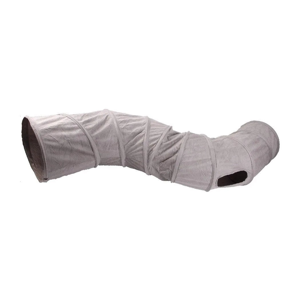 Foldable S-Shaped Cat Tunnel Tube with 3 Entry Holes — Collapsible Suede Kitten Drill Barrel