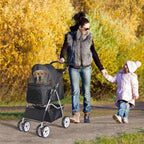 【New style】ZENY Foldable Pet Stroller Cat/Dog Stroller With 4 Wheel Pet Travel Carrier Strolling Cart With Storage Basket Cup H