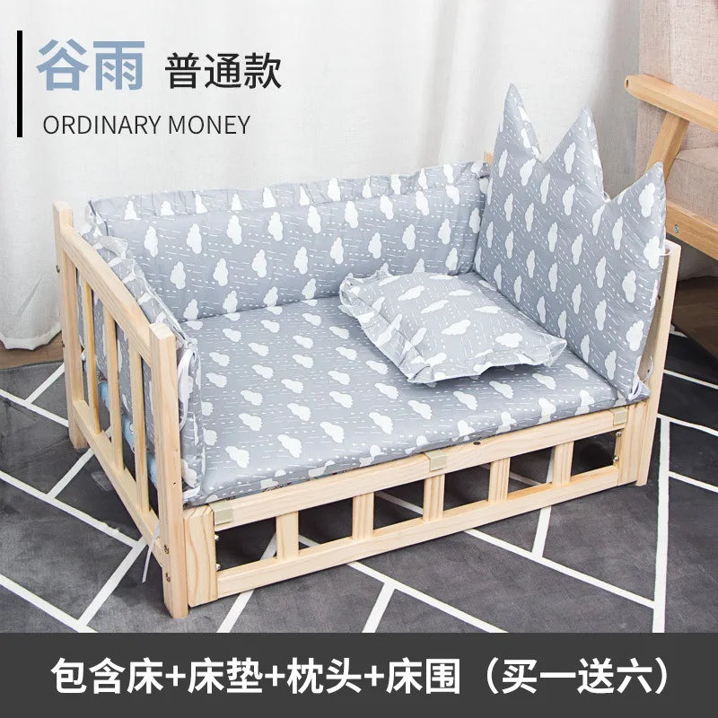 Elevated Solid Wood Pet Bed, All-Season Washable Cover