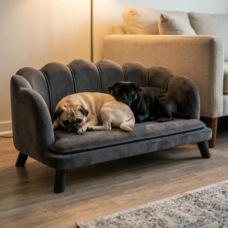 PawHut Pearl Design Pet Sofa with Solid Wood Legs (Charcoal Gray)