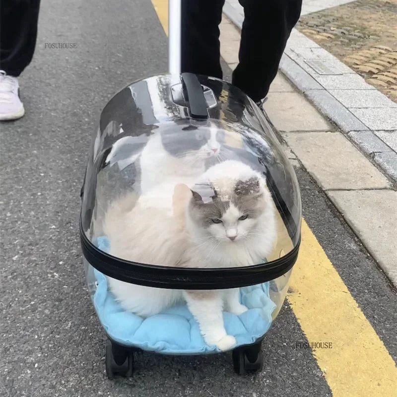 Foldable Pet Stroller Cat Carrier Transparent Lightweight Portable Wheeled Puppy Dog Travel Trolley Compact For Outdoor