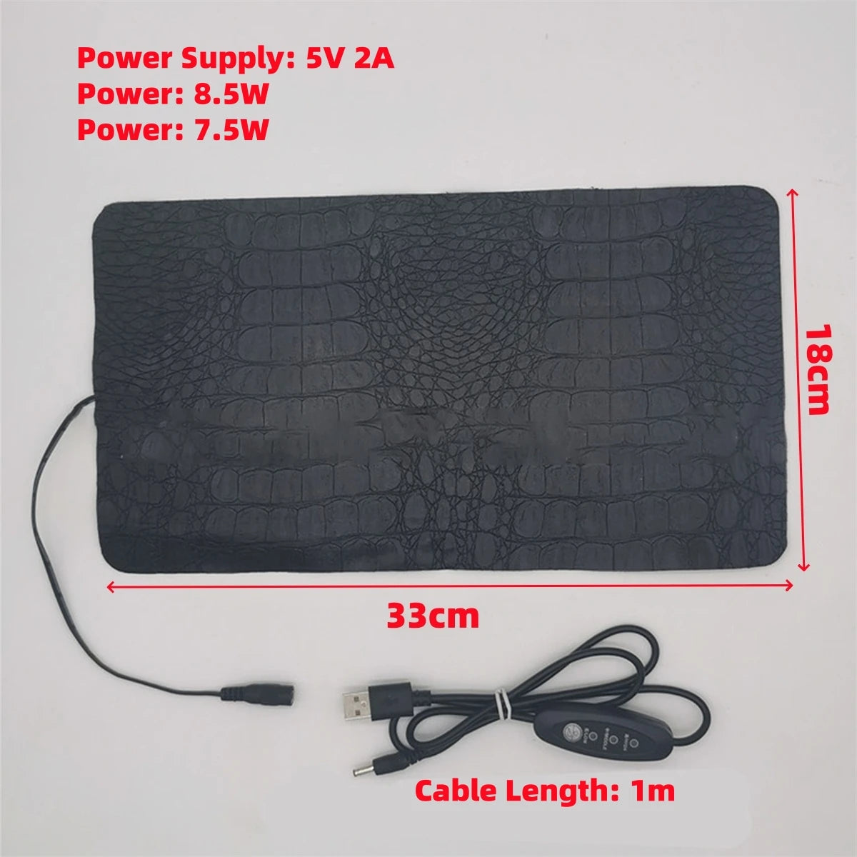 Anti-scratch Leather Pet Heating Pad Reptile Turtle 3 Gear Adjustable Temperature Waterproof USB Charging Pet Heat Mat Grey 1Pc