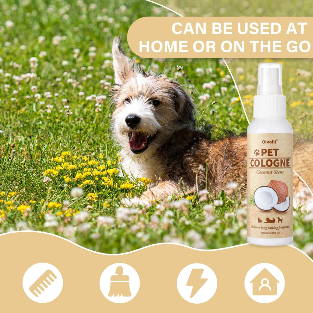 Pet Deodorizing Spray for Dogs Coconut Scent Dog Cologne 100ml Long Lasting Pet Grooming Spray Natural Odor Eliminator