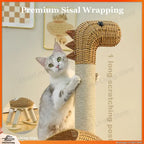 Dinosaur-Themed Rattan Cat Tree with Sisal Scratching Post