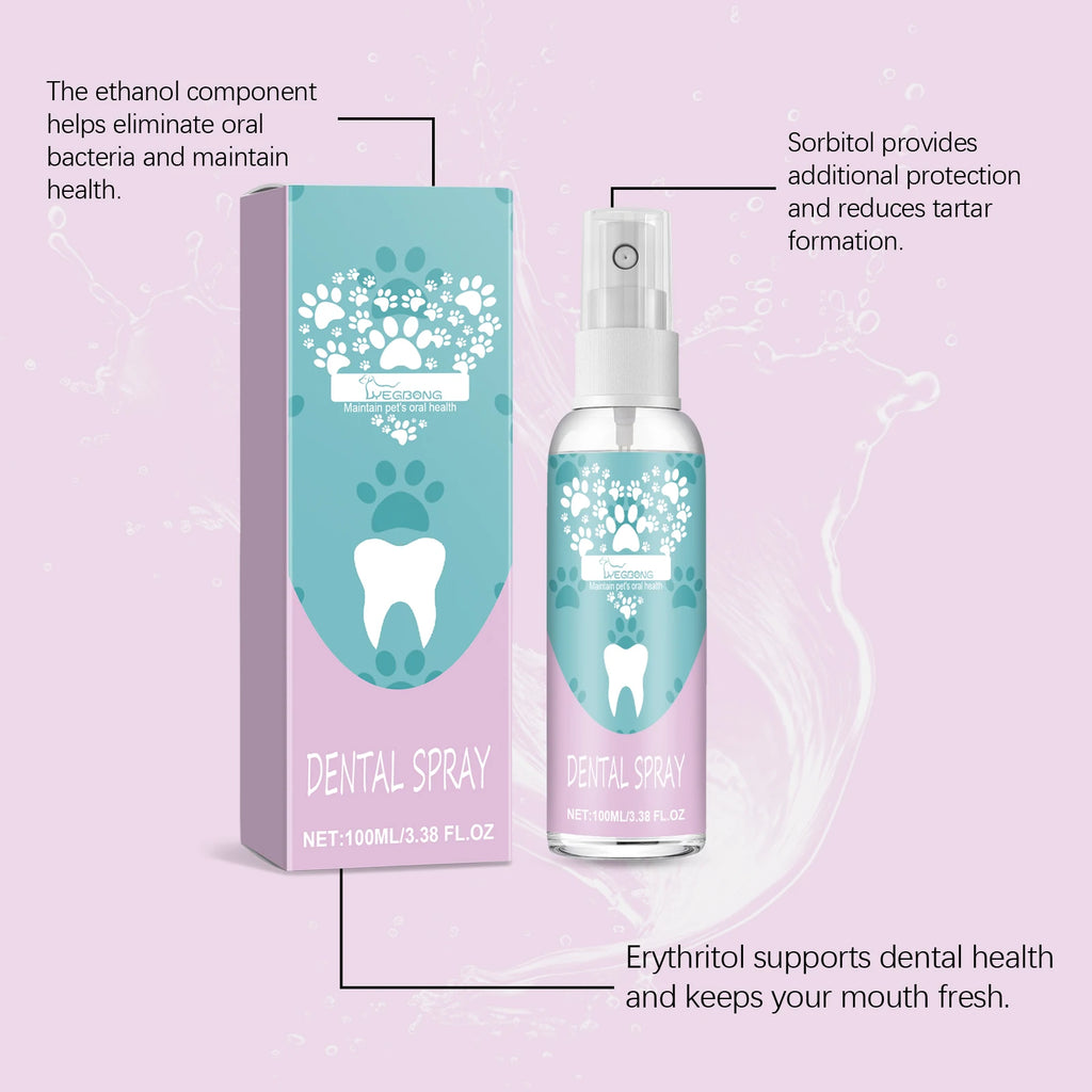 YEGBONG Pet Dental Care Spray with Gentle Plaque Removal Hypoallergenic Teeth Stain Control Formula for Dogs and Cats Sensitive