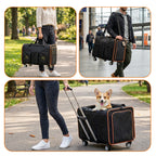 2 in 1 Large Cat Carrier for 2 Cats, Rolling Pet Carrier with Wheels, Expandable Foldable Double Pet Carrier with Removable Divider, Breathable Mesh Oxford, Cat Travel Crate for Car/Camping/Vet, Black
