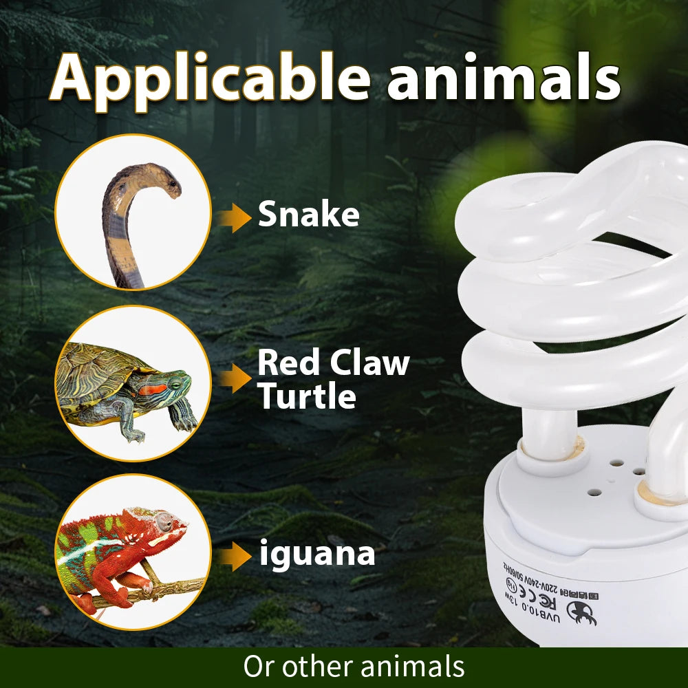 13W Pet Box Lamp 10.0UVB Pet Climbing Lamp Pet Heating Lamp for Basking Light Turtle Lizard Snake Amphibians Lighting Fixture