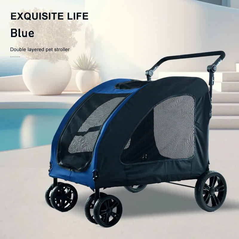 Large Capacity Foldable Pet Stroller for Dogs Outdoor Travel Mobility Scooter Dog Car Carrier with Sunshade Waterproof Fabric
