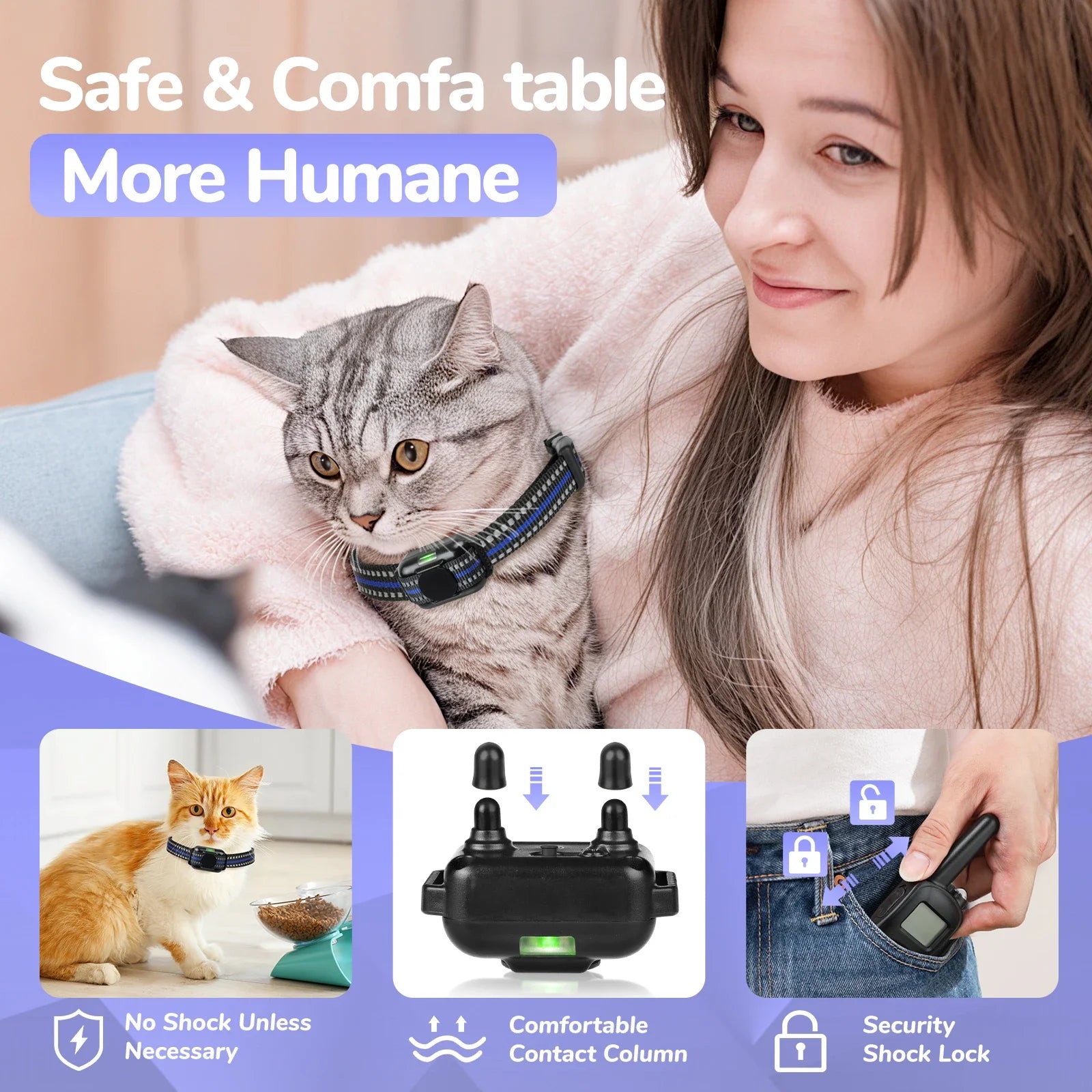 Ultra-Small Lightweight Cat Shock Training Collar — 2000ft Remote Waterproof Rechargeable
