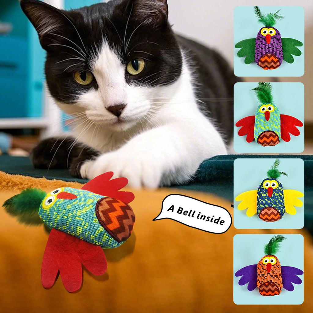 4-Piece Faux Feather Cat Toy Set with Bells — Interactive Boredom Relief Kit for Cats