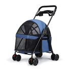 4 Wheels Dog Cat Stroller Outdoor Travel Pet Folding Stroller Dog Cat Cage Stroller Cup Holder Window For Medium Small Dog