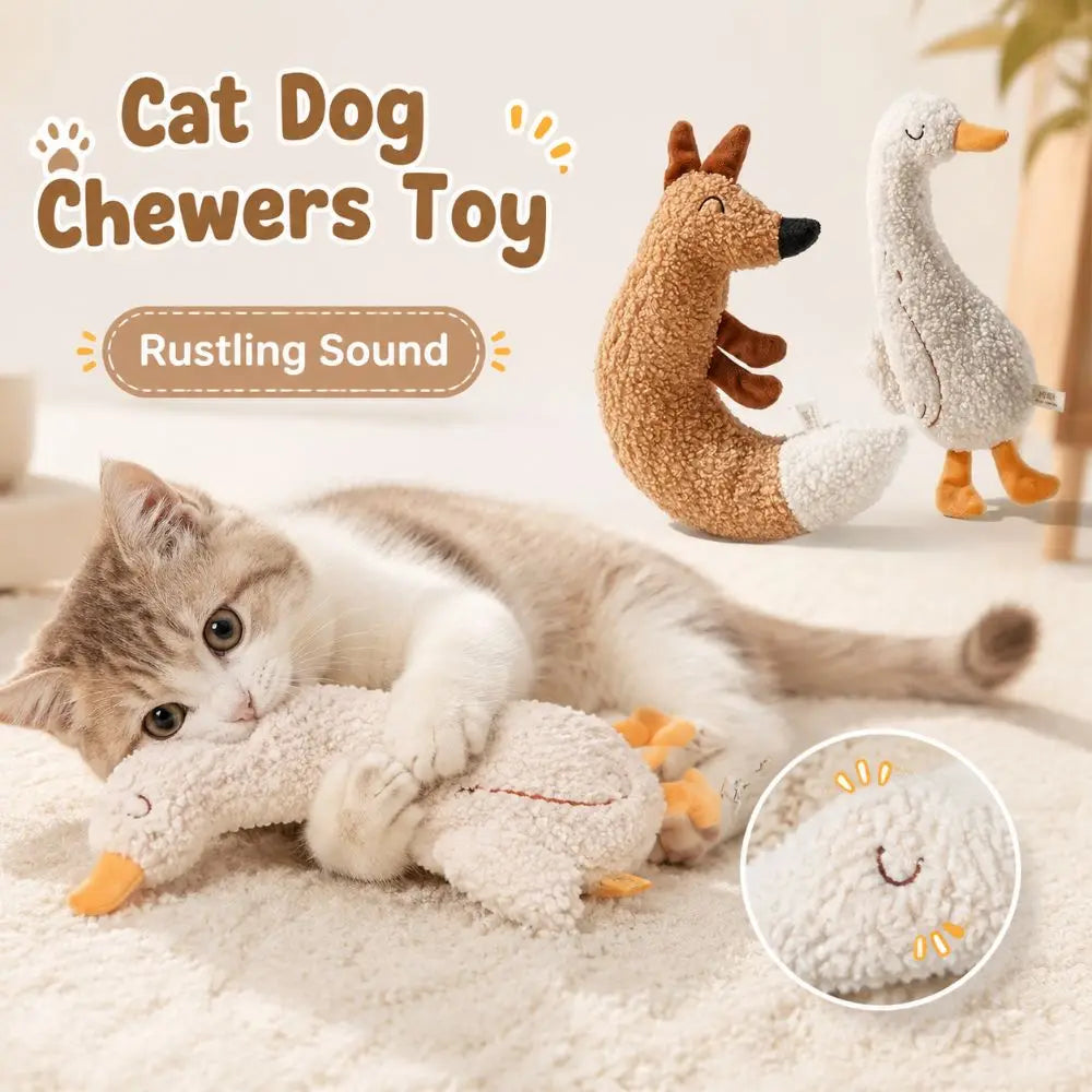 Goose Cartoon Plush Pet Chew Toy with Rustle Sound — Interactive Teething Toy for Cats & Dogs