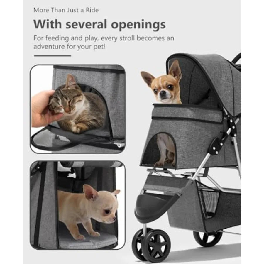 OS MOTOR Pet Stroller with 3 Wheels for Small/Medium Pets, Portable Travel Foldable Carrier Jogger for Dog Cat Puppy Kitty, Rea