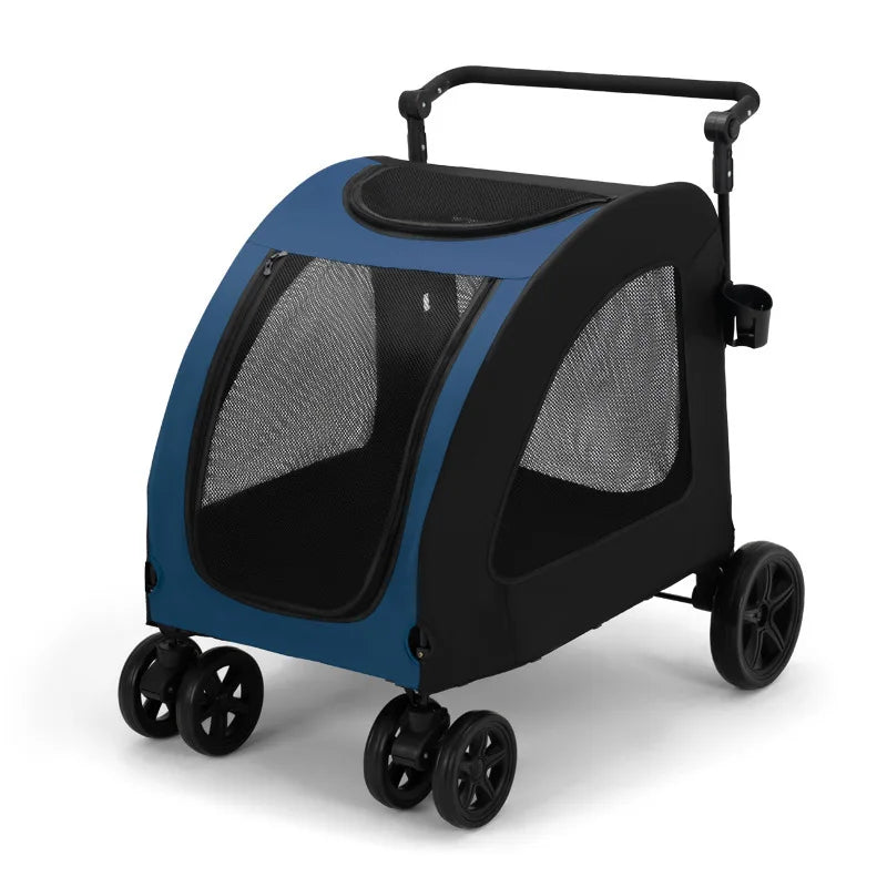 Medium Large Dog & Cat Multi-functional 4-Wheel Fabric Pet Stroller Outdoor Travel Walking Car Portable Foldable