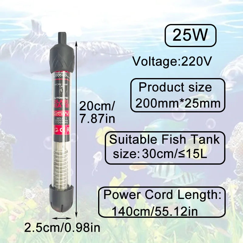 Aquarium Submersible Heater Fish Tank Water Heating Rod Constant Thermostat Temperature Control 220V 25W/50W/100W/200W/300W