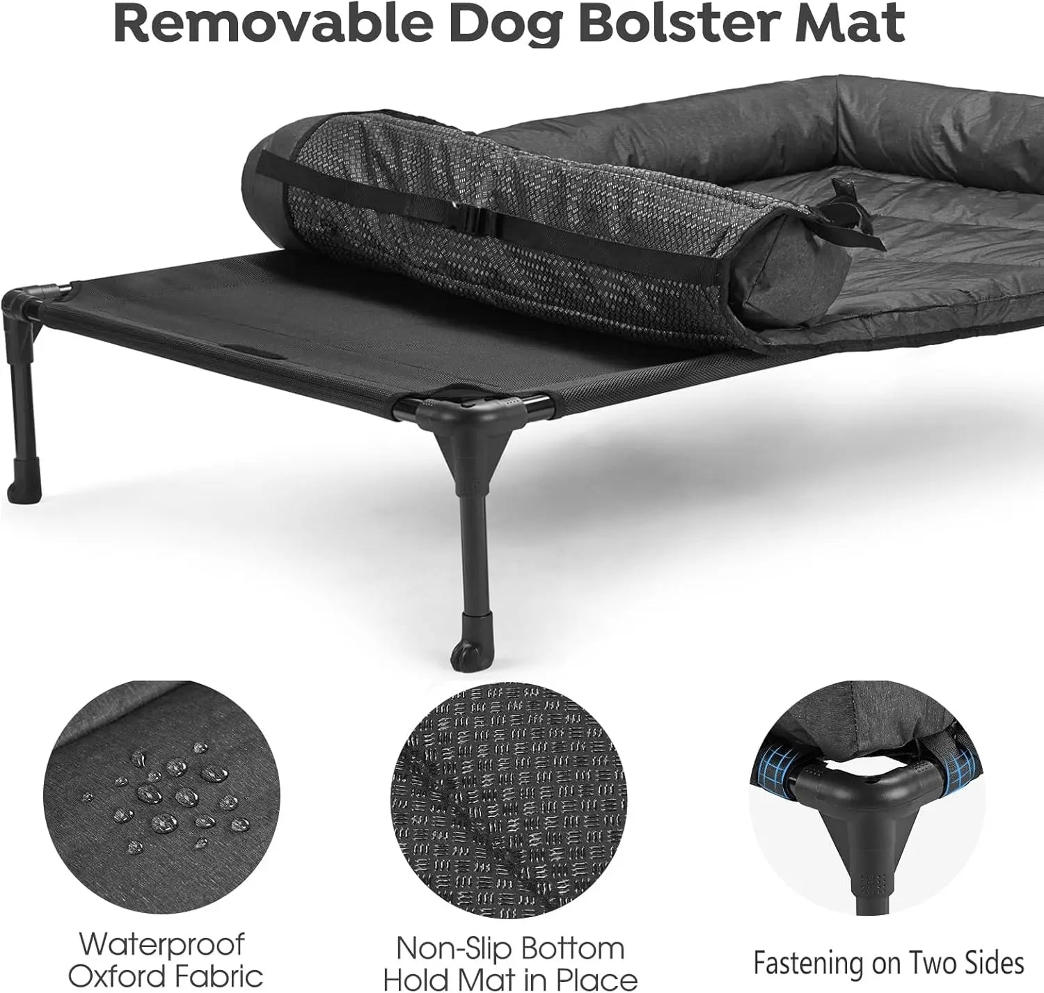 Cooling Elevated Dog Bed with Bolster Cushion (42x30in, Black)