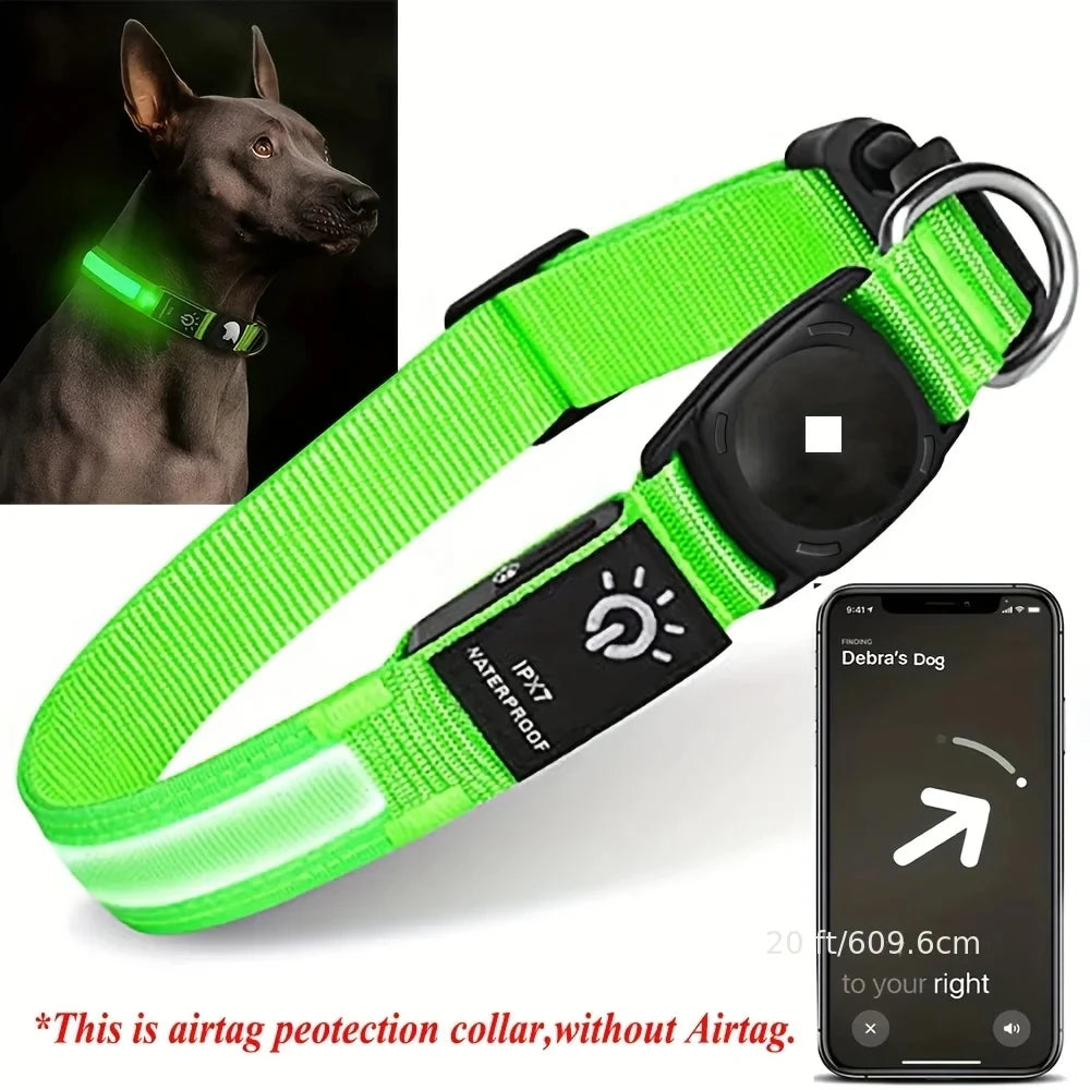 LED Dog Collar with AirTag Holder