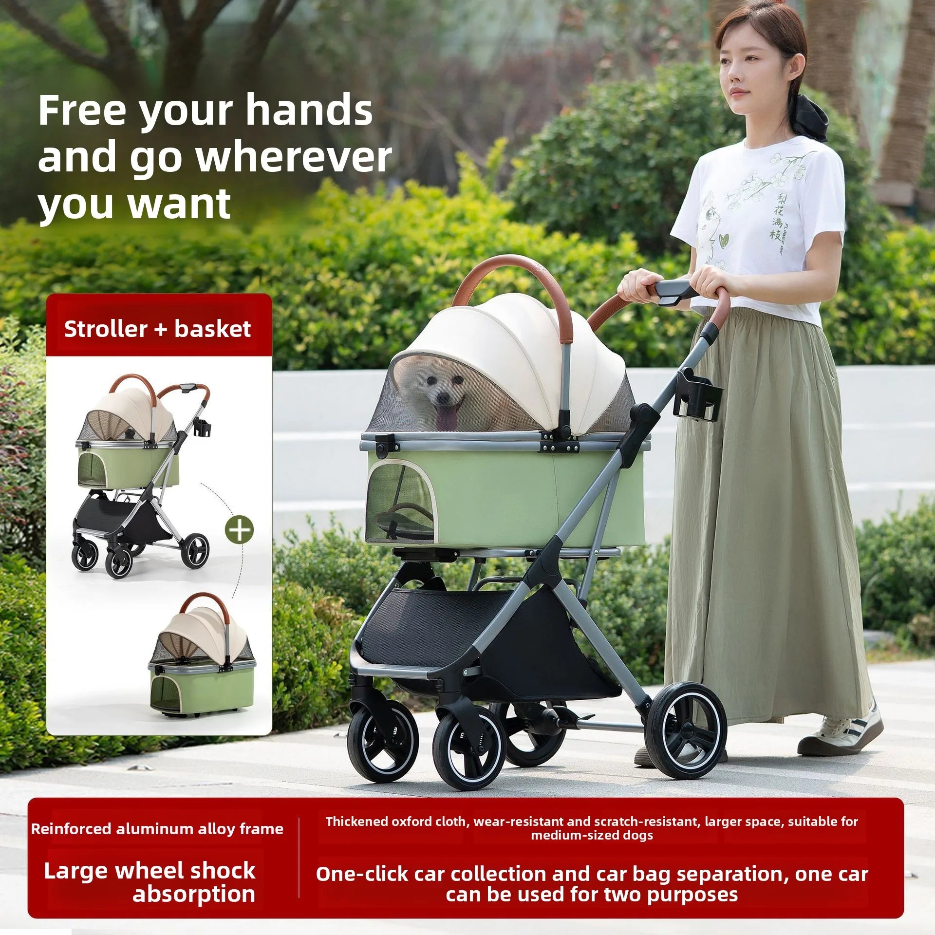 Detachable Basket Pet Stroller Ultra Lightweight Foldable For Small Medium Dogs Cats Outdoor Travel Portable Pet Carrier