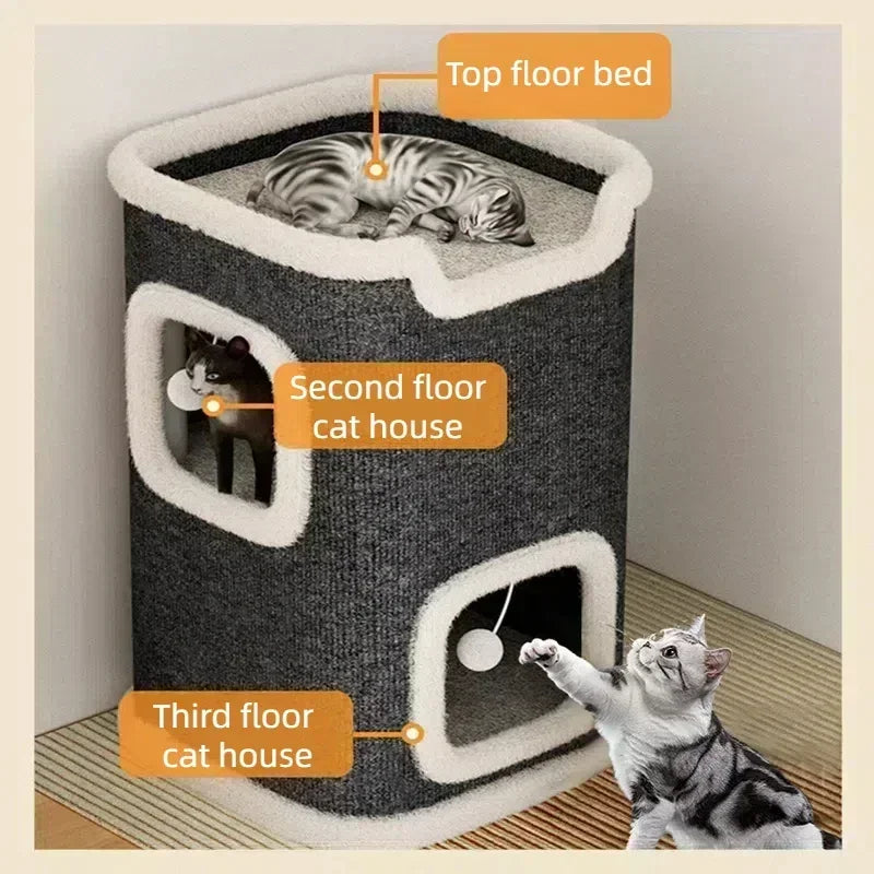 Cozy Cat Cave Bed with Hideaway Hut (Washable, Winter Warm)