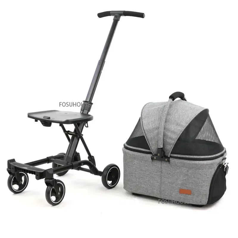 Lightweight Portable Pet Stroller Foldable Two-seat Design Detachable Frame for Small Dogs Cats Outdoor Walking Travel Carrier