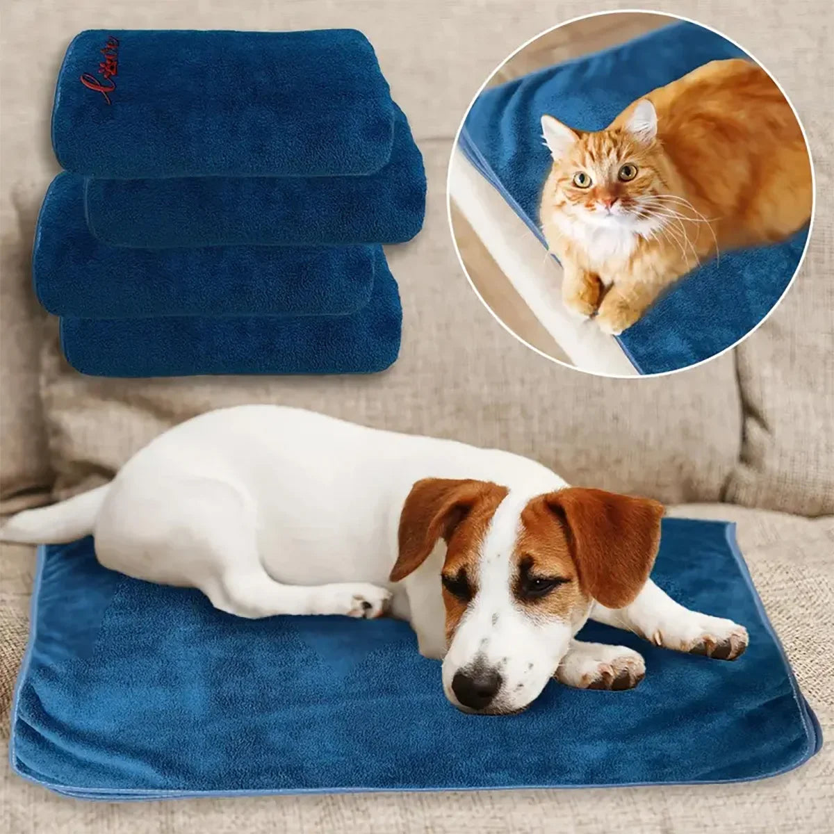 1/2/4pcs Quick Drying Dog and Cat Towels Soft Fiber Towels Bath Towel Pet Bathrobe Covenient  Cleaning Towel Pet Supplies