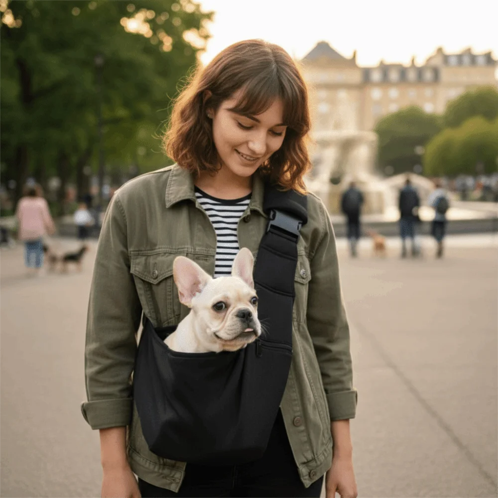 Double Sided Pet Carrier Bags Hand Free Adjustable Strap Dog Sling Carrier Bag Comfortable with Safety Harness Pet Shoulder Bag