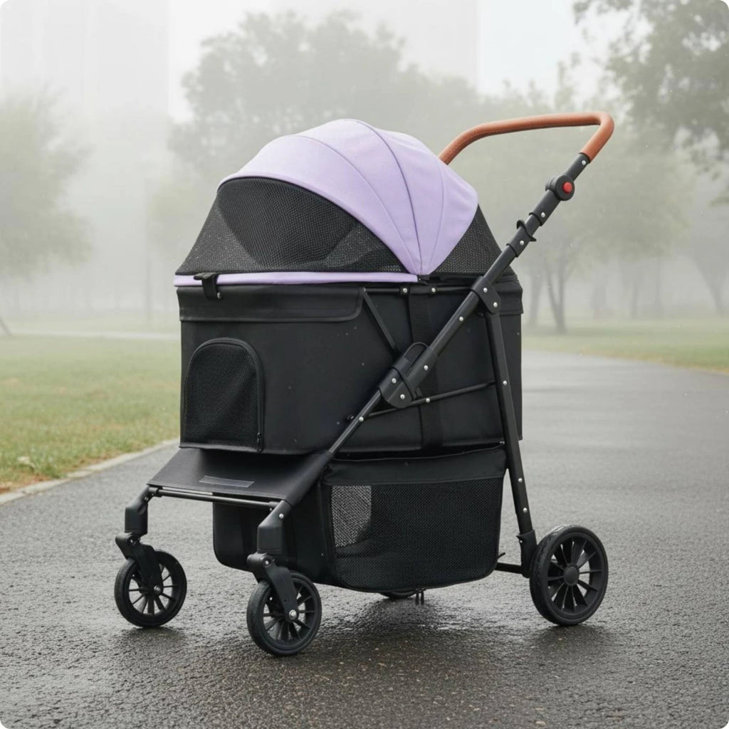 Foldable Pet Stroller Adjustable Handle Foldable Dog Stroller Large Dog Wagon Breathable Mesh Window Pet Gear for Shopping