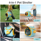4 in 1 Foldable Pet Stroller with Detachable Carrier for Small Dogs Cats, Space Capsule Travel Stroller with Inbuilt Fan, Tempe