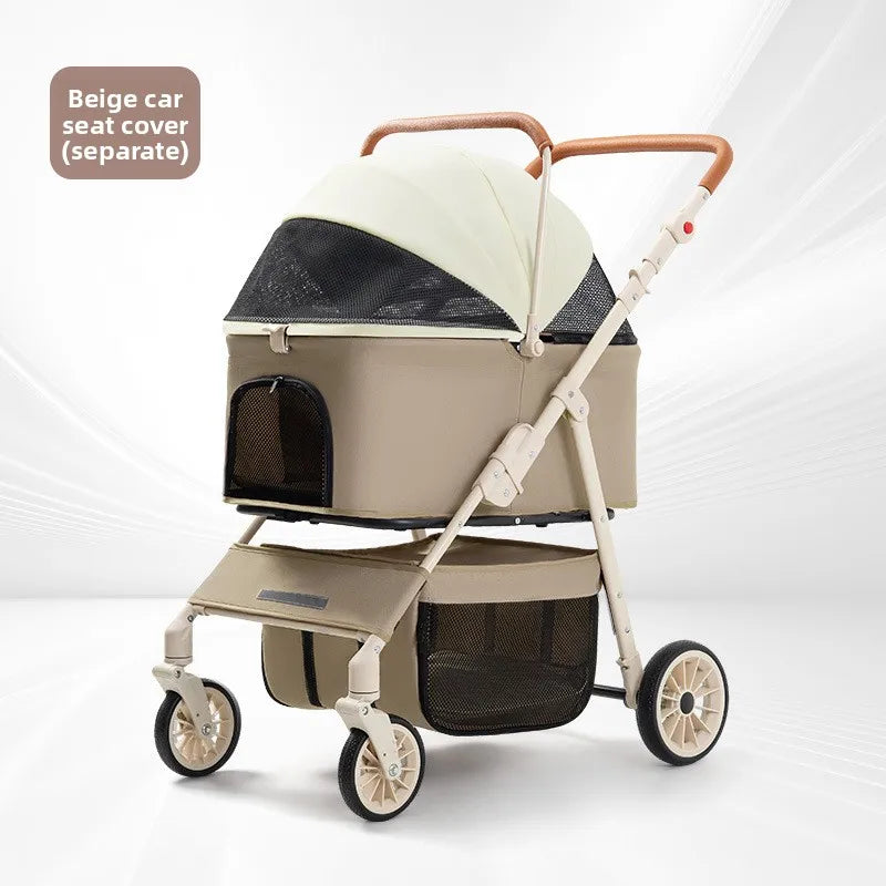 Medium and large pet cart, dog out cart, cat cart foldable, large space, lightweight and separable basking pet cart t