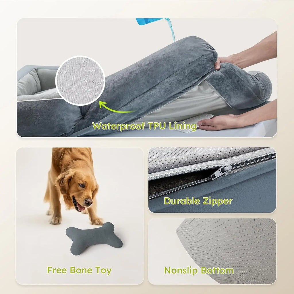Extra Large Orthopedic Dog Bed with Cooling Gel Memory Foam (42in, Dark Gray)