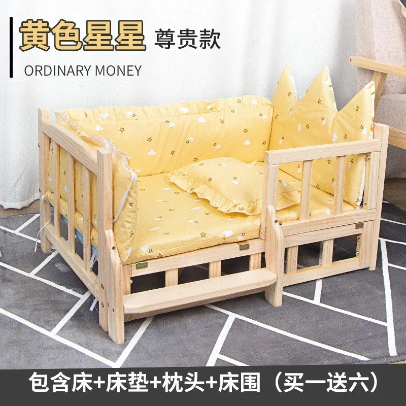 Elevated Solid Wood Pet Bed, All-Season Washable Cover