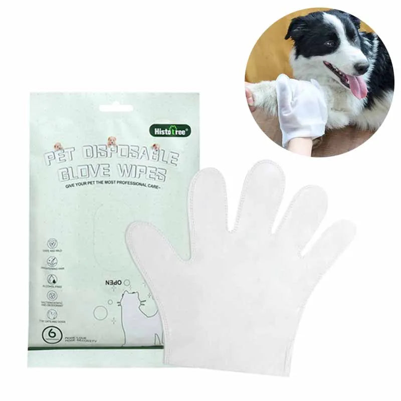 6PCS Pet Disposable Glove Towels Cat Dog Wash Free Glove No Rinse Washing Gloves Towels Deodorizing Dry Cleaning Wet Towels