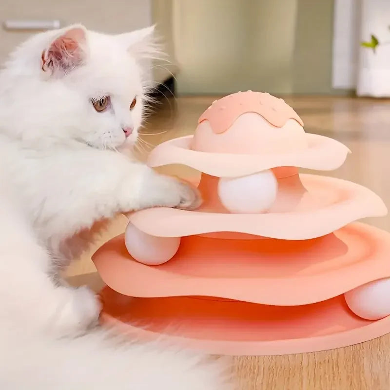 3-Layer Cat Turntable Tower Track Toy — Interactive Ball Chase & Spin