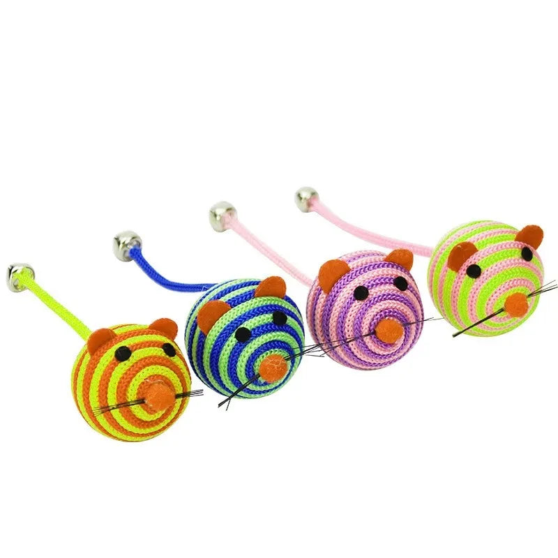Stripe Nylon Rope Ball Mouse Cat Toy with Bell — Interactive Chew & Teaser Toy for Cats