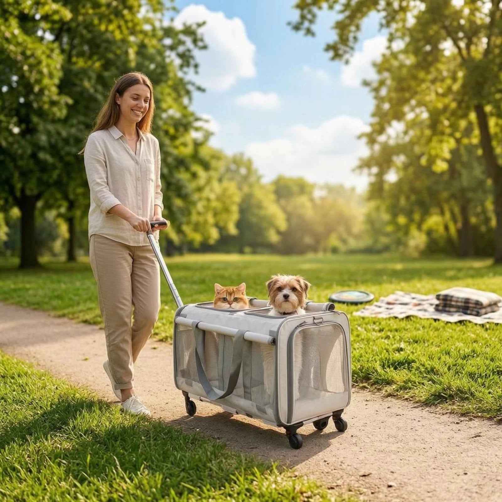 Pet Stroller Suitcase Mesh Panels Soft-Sided Pet Stroller Pet Transport Top Opening Ventilated