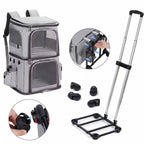 Double-Deck Pet Carrier Breathable Pet Trolley Bag Feline Travel Carrier Telescopic Handle Dog Travel Bag Side Pockets