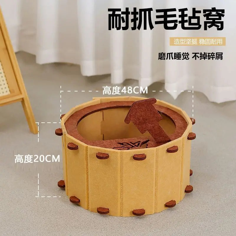 Round Nest Cat Bed with Built-In Scratch Pad