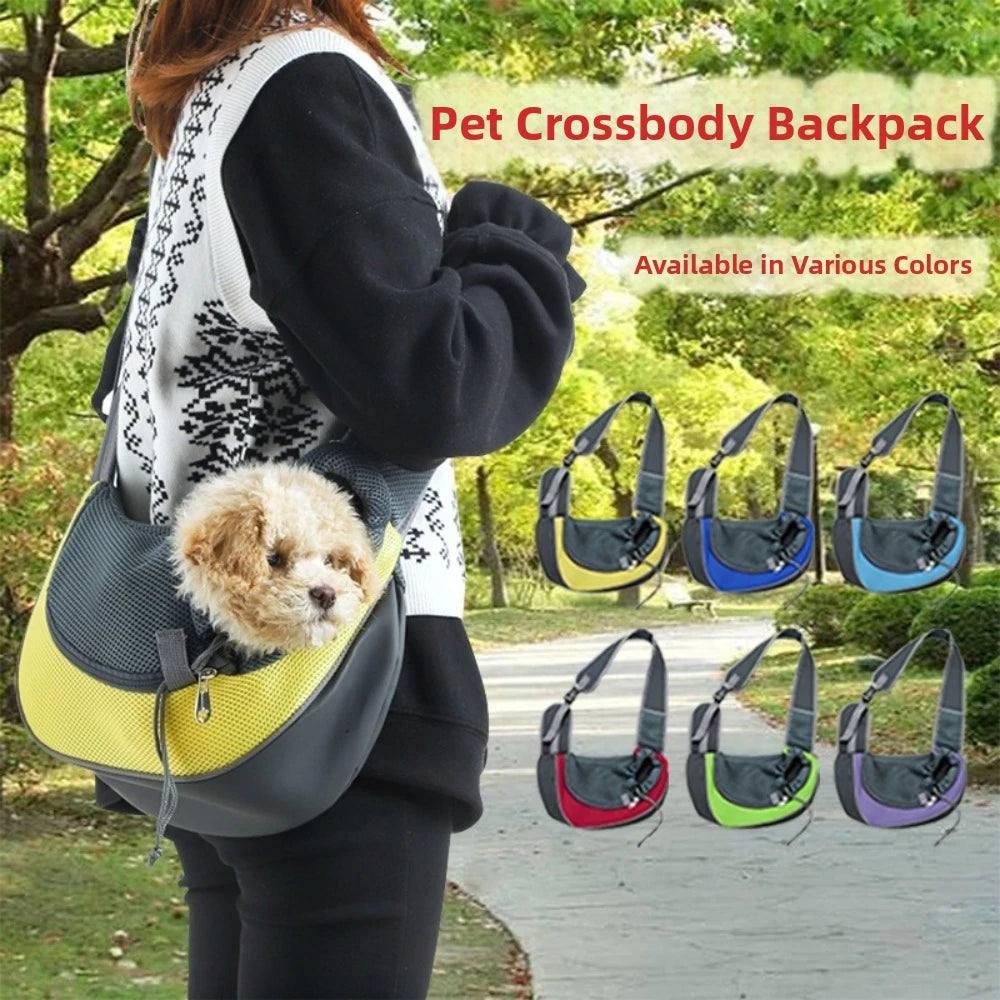 Hands-Free Puppy Carrier Backpack Breathable Crossbody Bag Travel Shoulder Bag Multi-size Oxford Cloth Mesh Sling Bag