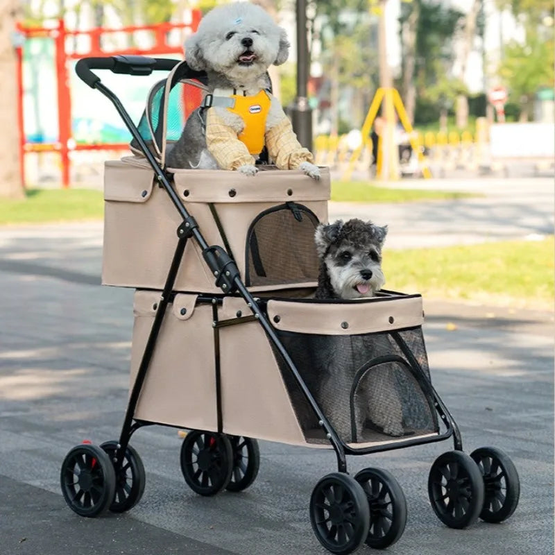 Lightweight Double-layer Pet Stroller Travel Double-layer Pet Stroller Foldable Dog and Cat Pet Outdoor Stroller