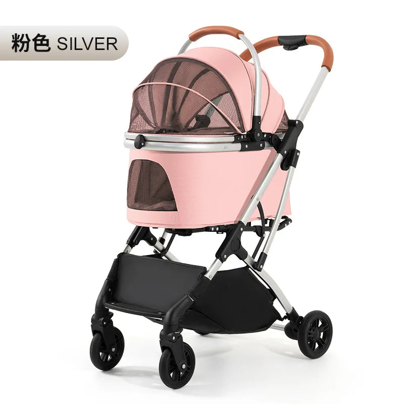 STLFLightweight Foldable 4-Wheel Pet Stroller for Medium and Large Dogs Teddy Babies and Small Pets Convenient Travel Cart