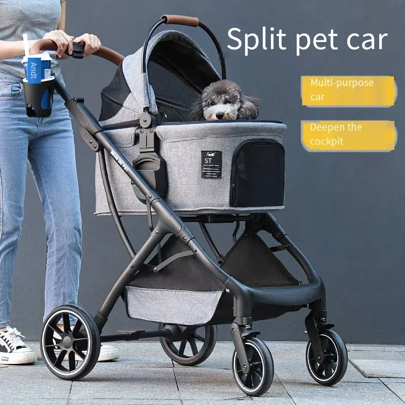 2025 2-in-1 Pet Stroller & Carrier for Small Pets - Lightweight Detachable Foldable Cart - Portable Travel System for Dogs Cats