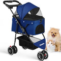 Pet Stroller, Dog Stroller for Small Medium Dogs Cats, 3 Wheels, Foldable, with Breathable Mesh Canopy, Cup Holders, Easy Assem