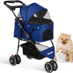Pet Stroller, Dog Stroller for Small Medium Dogs Cats, 3 Wheels, Foldable, with Breathable Mesh Canopy, Cup Holders, Easy Assem