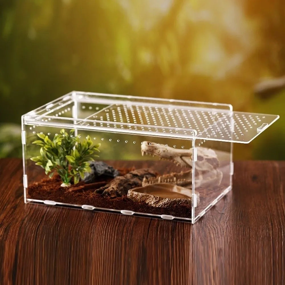 Transparent Reptiles Terrarium Acrylic Easy to Install Lizard Breeding Box Ventilated Anti-escape Gecko House Habitat for Snake