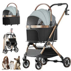 4 Wheels Pet Stroller for Small Medium Dogs Cats Up to 45 lbs Folding Dog Stroller with Detachable Breathable Carrier Suitable