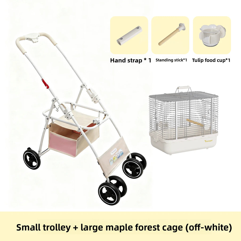 Foldable Lightweight Pet Stroller for Parrots Dogs Cats Outdoor Travel Carrier with Storage Space Portable Pet Transport Cart